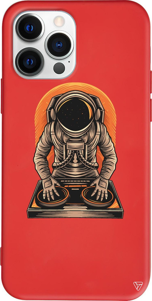 iPhone 15 Pro Max Uyumlu Kırmızı Renkli Silikon DJ Astronot Telefon Kılıfı
