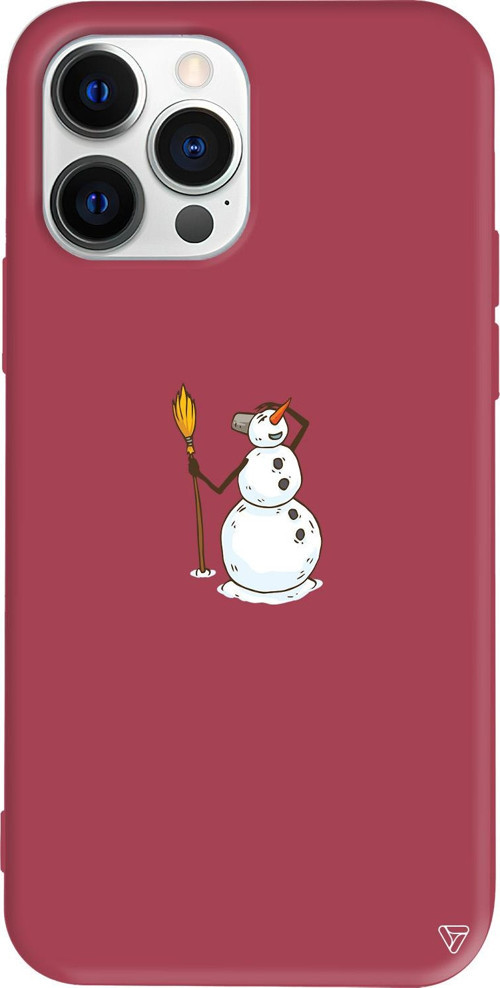iPhone 15 Pro Max Uyumlu Bordo Renkli Silikon Snowman Looking Around Uyumlu Telefon Kılıfı