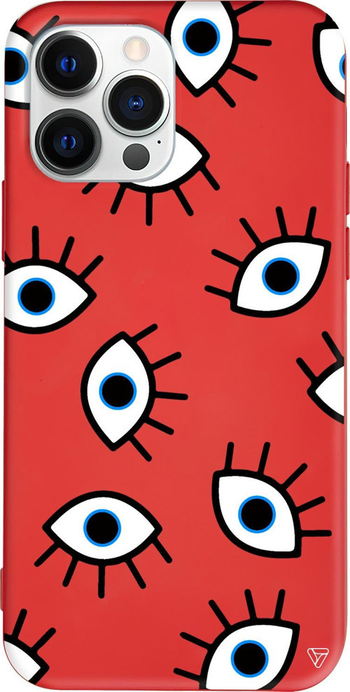 iPhone 15 Pro Max Uyumlu Kırmızı Renkli Silikon Random Eyes Telefon Kılıfı