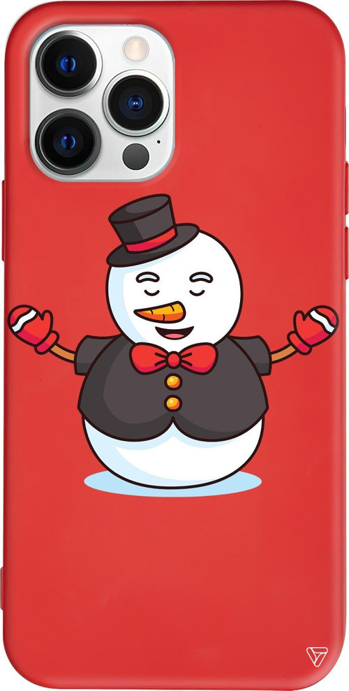 iPhone 15 Pro Max Uyumlu Kırmızı Renkli Silikon Snowman In Suit Telefon Kılıfı