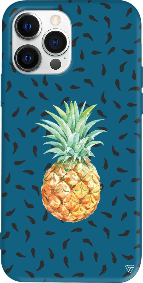 iPhone 15 Pro Max Uyumlu Lacivert Renkli Silikon Ananas Telefon Kılıfı