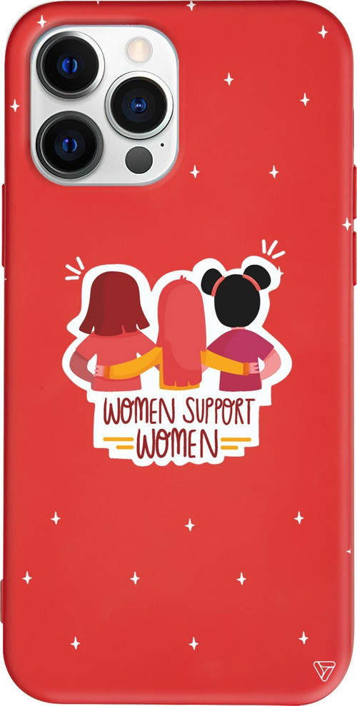 iPhone 15 Pro Max Uyumlu Kırmızı Renkli Silikon Woman Support Telefon Kılıfı