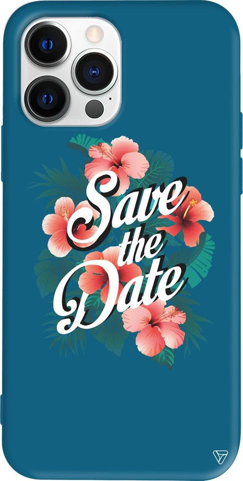 iPhone 15 Pro Max Uyumlu Lacivert Renkli Silikon Save the Date Telefon Kılıfı