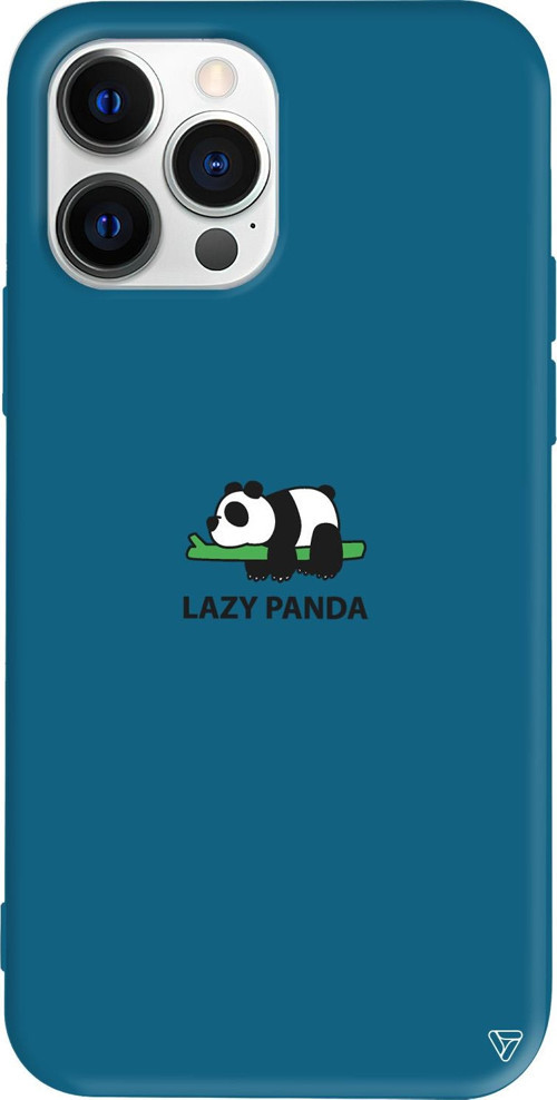 iPhone 15 Pro Max Uyumlu Lacivert Renkli Silikon Lazy Panda Telefon Kılıfı