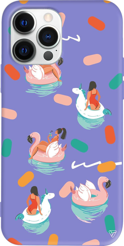 iPhone 15 Pro Max Uyumlu Lila Renkli Silikon Pool Chill Telefon Kılıfı