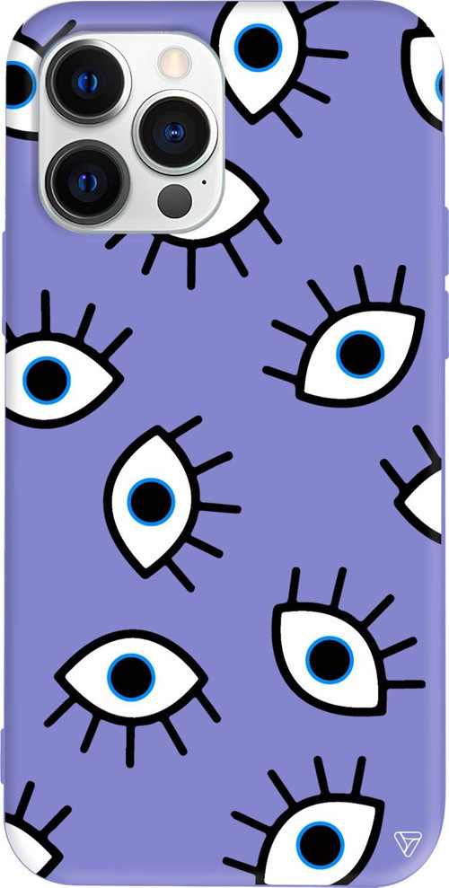 iPhone 15 Pro Max Uyumlu Lila Renkli Silikon Random Eyes Telefon Kılıfı