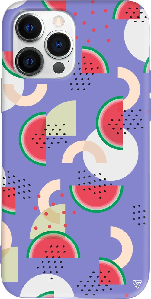 iPhone 15 Pro Max Uyumlu Lila Renkli Silikon Karpuz Pattern Telefon Kılıfı