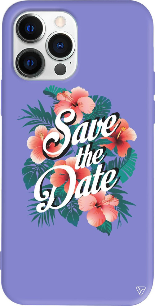 iPhone 15 Pro Max Uyumlu Lila Renkli Silikon Save the Date Telefon Kılıfı