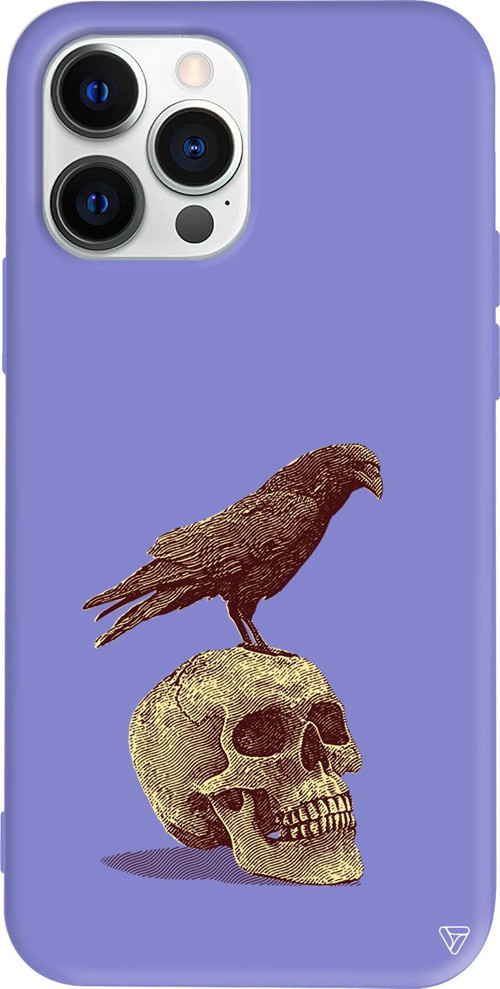 iPhone 15 Pro Max Uyumlu Lila Renkli Silikon Kuzgun ve Kuru Kafa Telefon Kılıfı