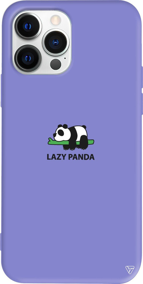 iPhone 15 Pro Max Uyumlu Lila Renkli Silikon Lazy Panda Telefon Kılıfı