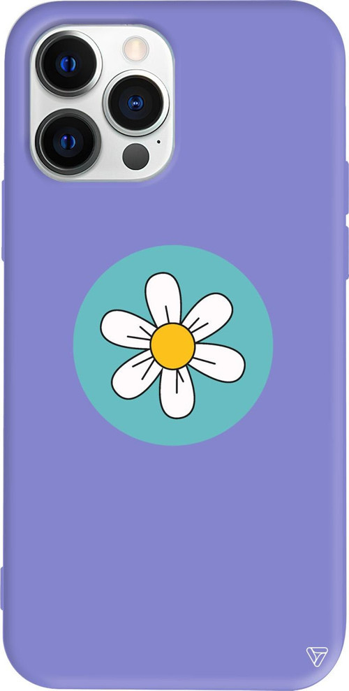 iPhone 15 Pro Max Uyumlu Lila Renkli Silikon Single Daisy Telefon Kılıfı