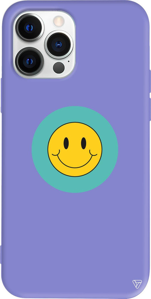 iPhone 15 Pro Max Uyumlu Lila Renkli Silikon Smile 2 Telefon Kılıfı