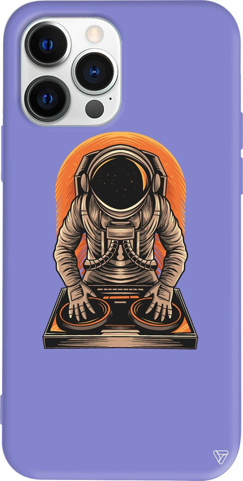 iPhone 15 Pro Max Uyumlu Lila Renkli Silikon DJ Astronot Telefon Kılıfı