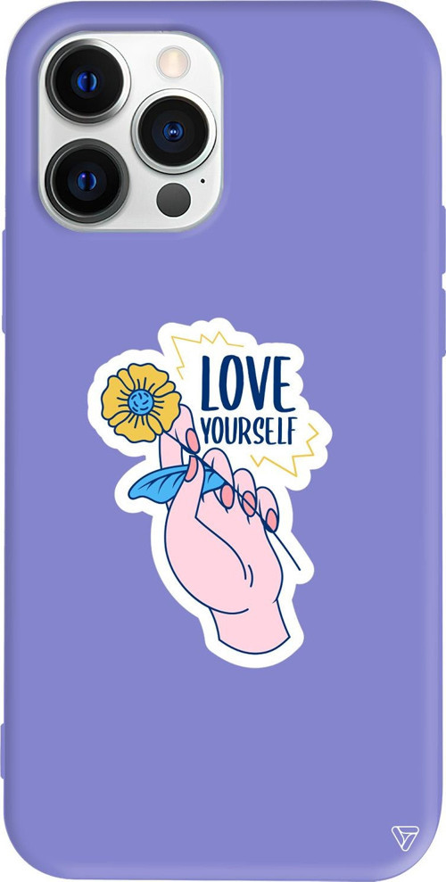 iPhone 15 Pro Max Uyumlu Lila Renkli Silikon Love Yourself Telefon Kılıfı