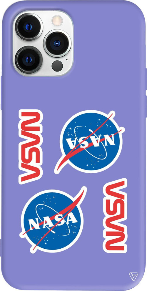 iPhone 15 Pro Max Uyumlu Lila Renkli Silikon Space Station Telefon Kılıfı