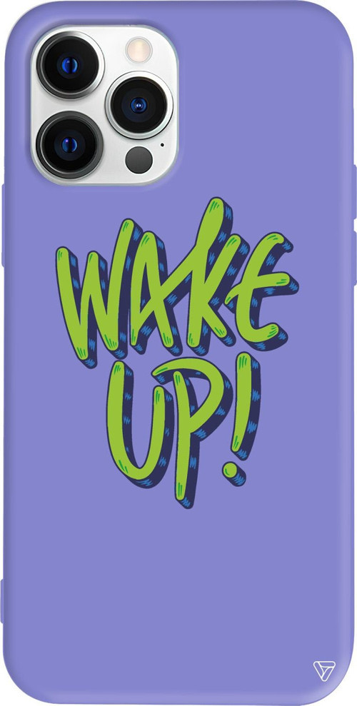 iPhone 15 Pro Max Uyumlu Lila Renkli Silikon Wake Up Telefon Kılıfı