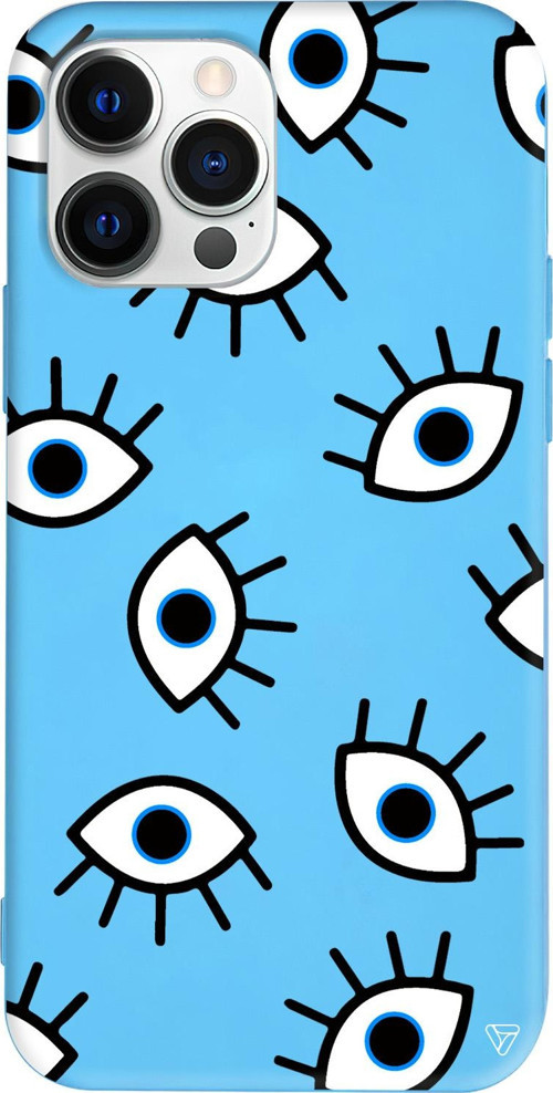 iPhone 15 Pro Max Uyumlu Mavi Renkli Silikon Random Eyes Telefon Kılıfı