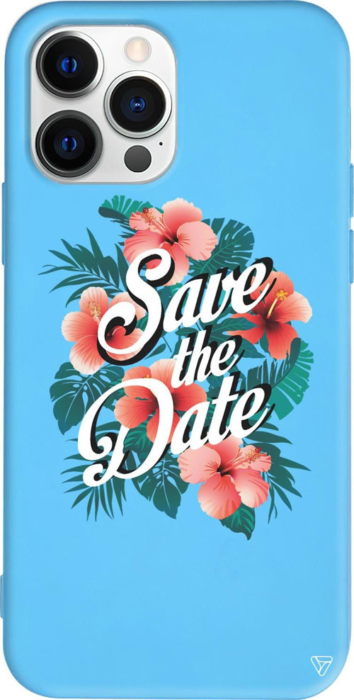 iPhone 15 Pro Max Uyumlu Mavi Renkli Silikon Save the Date Telefon Kılıfı