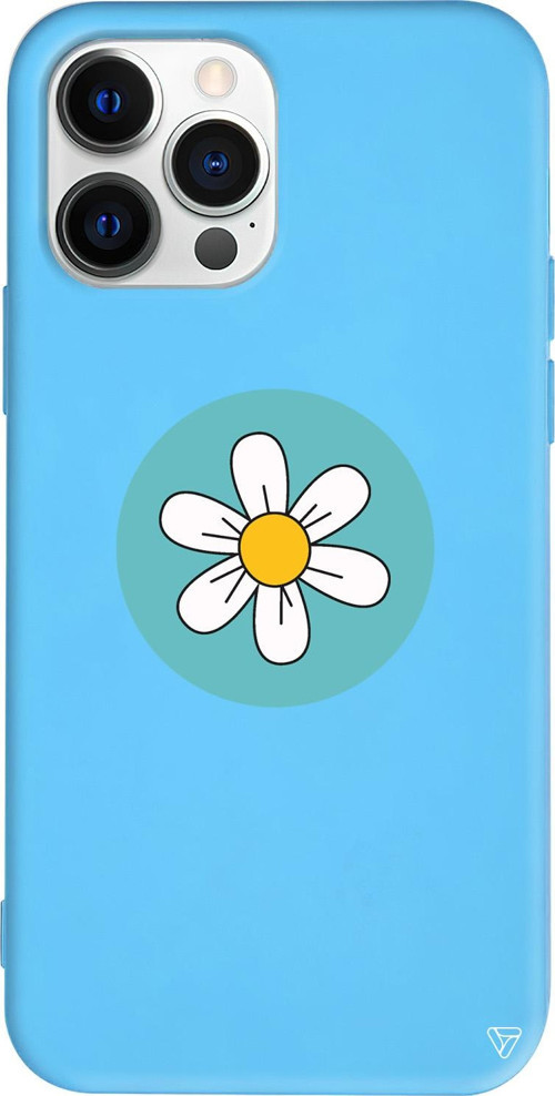 iPhone 15 Pro Max Uyumlu Mavi Renkli Silikon Single Daisy Telefon Kılıfı