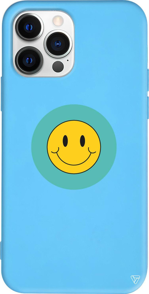 iPhone 15 Pro Max Uyumlu Mavi Renkli Silikon Smile 2 Telefon Kılıfı