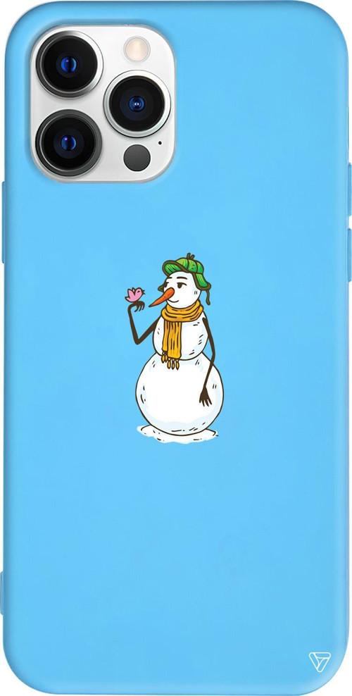 iPhone 15 Pro Max Uyumlu Mavi Renkli Silikon Snowman With Bird Telefon Kılıfı