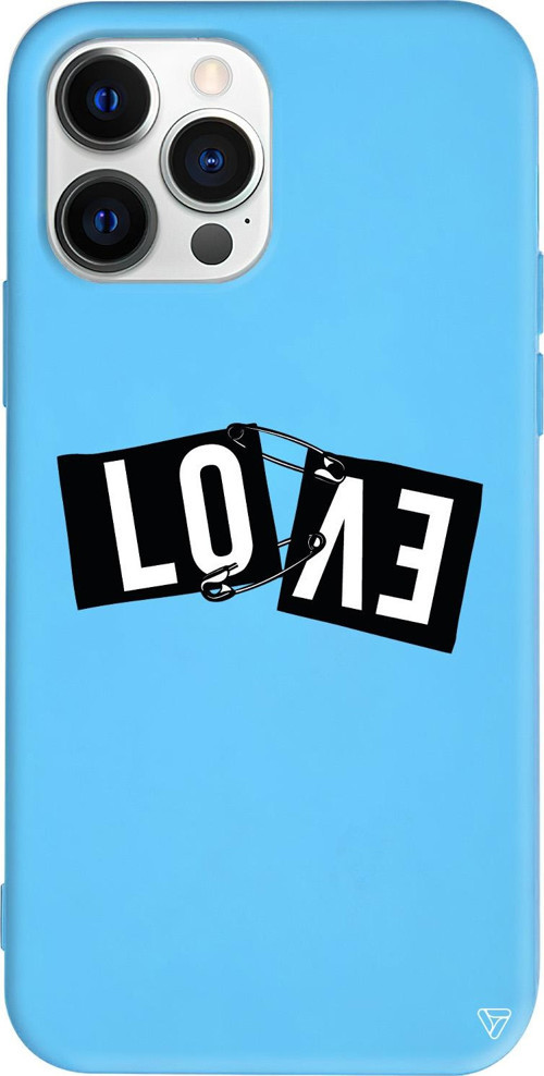 iPhone 15 Pro Max Uyumlu Mavi Renkli Silikon Love Telefon Kılıfı