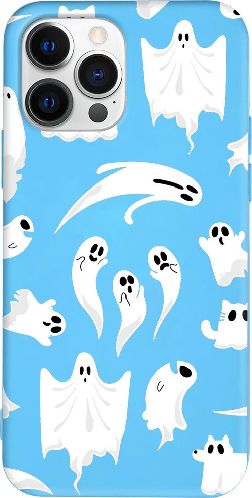 iPhone 15 Pro Max Uyumlu Mavi Renkli Silikon Ghosts Are Everywhere! Telefon Kılıfı
