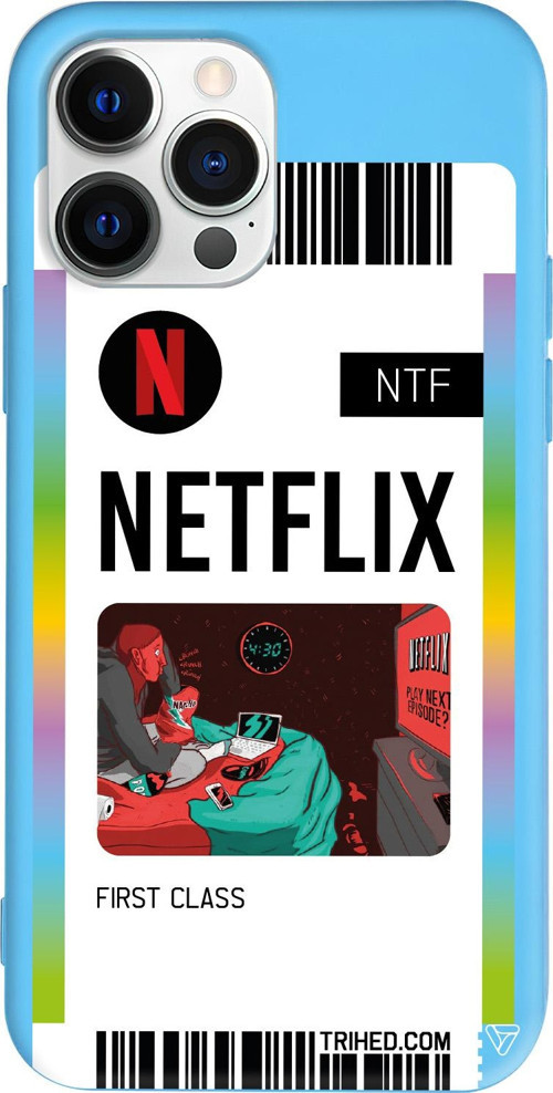 iPhone 15 Pro Max Uyumlu Mavi Renkli Silikon Netflix Bileti Telefon Kılıfı