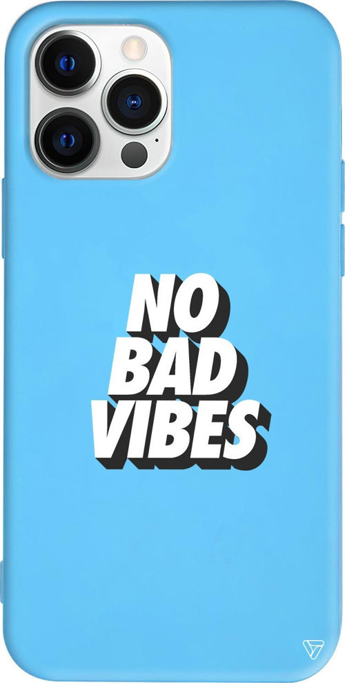 iPhone 15 Pro Max Uyumlu Mavi Renkli Silikon No Bad Vibes Telefon Kılıfı