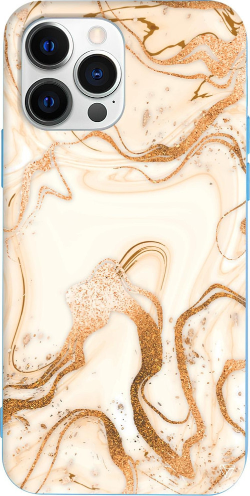 iPhone 15 Pro Max Uyumlu Mavi Renkli Silikon Gold Marble Telefon Kılıfı
