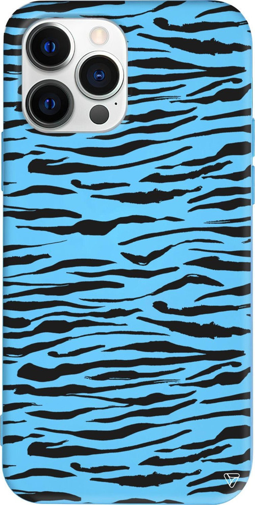 iPhone 15 Pro Max Uyumlu Mavi Renkli Silikon Zebra Telefon Kılıfı