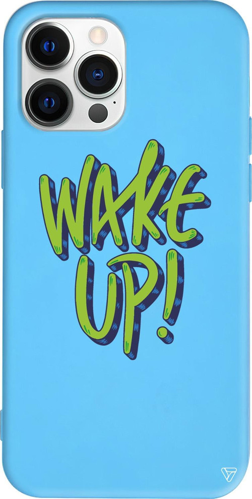 iPhone 15 Pro Max Uyumlu Mavi Renkli Silikon Wake Up Telefon Kılıfı