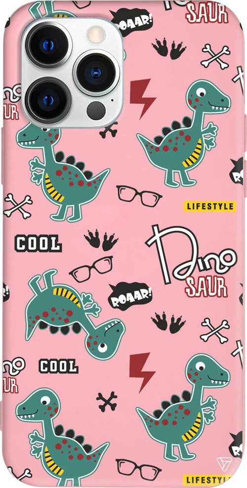 iPhone 15 Pro Max Uyumlu Pembe Renkli Silikon Cool Dino Telefon Kılıfı