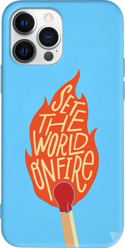 iPhone 15 Pro Max Uyumlu Mavi Renkli Silikon World on Fire Telefon Kılıfı
