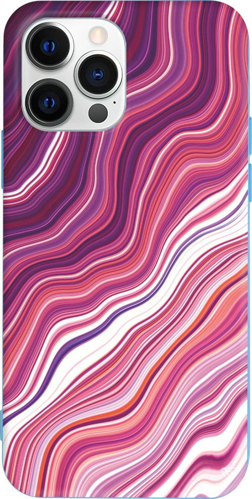iPhone 15 Pro Max Uyumlu Mavi Renkli Silikon Pink Marble Telefon Kılıfı