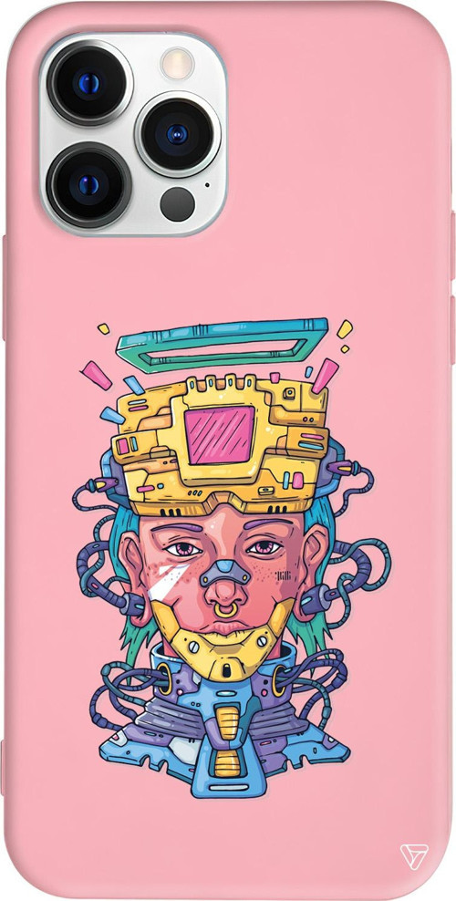 iPhone 15 Pro Max Uyumlu Pembe Renkli Silikon Cyperpunk Telefon Kılıfı