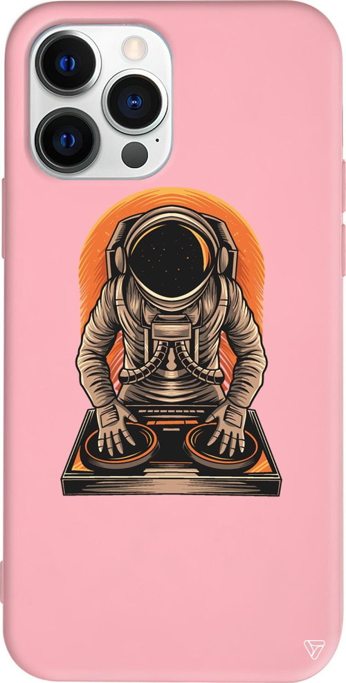iPhone 15 Pro Max Uyumlu Pembe Renkli Silikon DJ Astronot Telefon Kılıfı