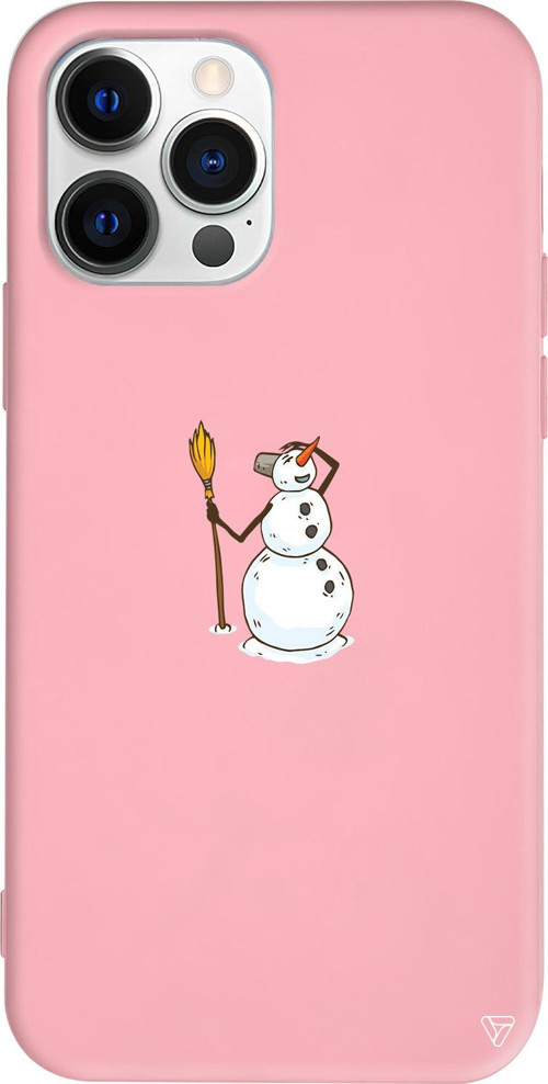 iPhone 15 Pro Max Uyumlu Pembe Renkli Silikon Snowman Looking Around Uyumlu Telefon Kılıfı
