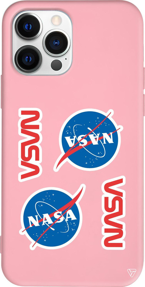 iPhone 15 Pro Max Uyumlu Pembe Renkli Silikon Space Station Telefon Kılıfı
