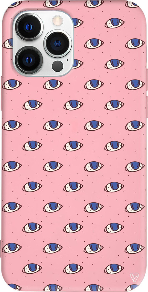 iPhone 15 Pro Max Uyumlu Pembe Renkli Silikon Eyes On You Telefon Kılıfı