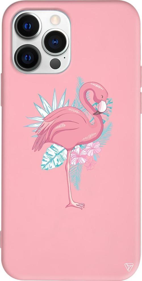 iPhone 15 Pro Max Uyumlu Pembe Renkli Silikon  Alone Flamingo Telefon Kılıfı