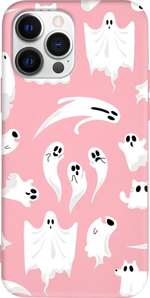 iPhone 15 Pro Max Uyumlu Pembe Renkli Silikon Ghosts Are Everywhere! Telefon Kılıfı