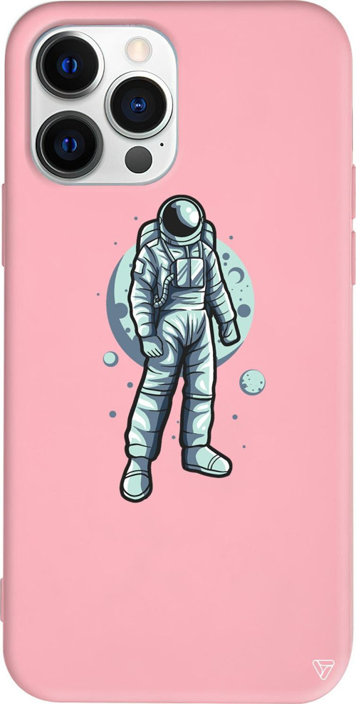 iPhone 15 Pro Max Uyumlu Pembe Renkli Silikon Astronot Telefon Kılıfı