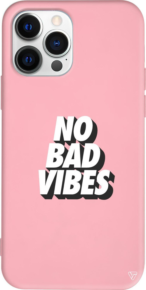 iPhone 15 Pro Max Uyumlu Pembe Renkli Silikon No Bad Vibes Telefon Kılıfı