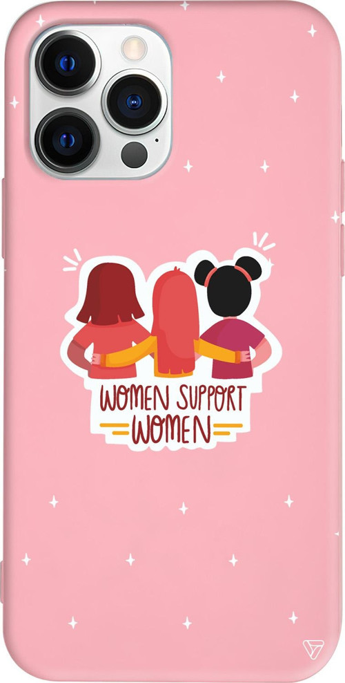 iPhone 15 Pro Max Uyumlu Pembe Renkli Silikon Woman Support Telefon Kılıfı