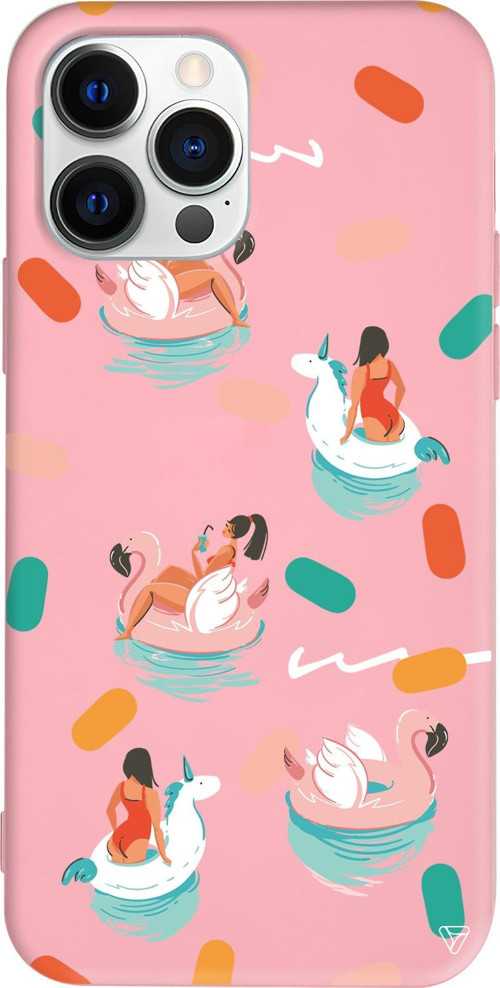 iPhone 15 Pro Max Uyumlu Pembe Renkli Silikon Pool Chill Telefon Kılıfı