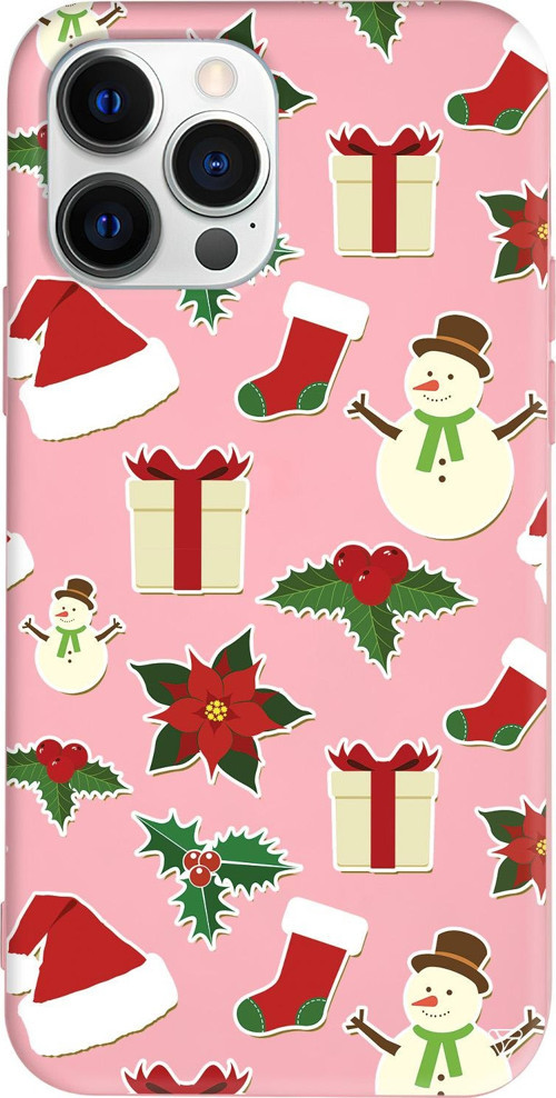 iPhone 15 Pro Max Uyumlu Pembe Renkli Silikon Just Xmas Telefon Kılıfı