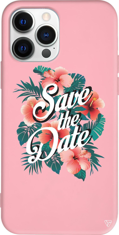 iPhone 15 Pro Max Uyumlu Pembe Renkli Silikon Save the Date Telefon Kılıfı