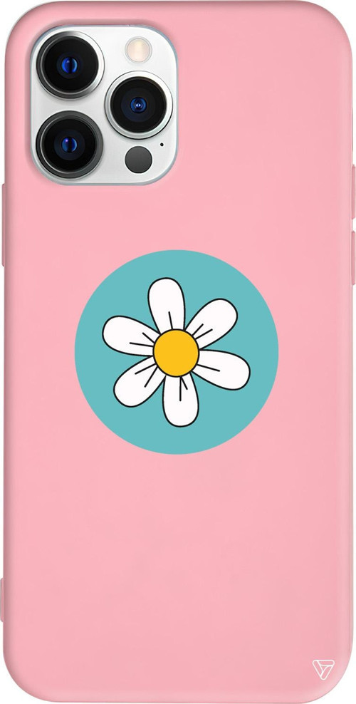 iPhone 15 Pro Max Uyumlu Pembe Renkli Silikon Single Daisy Telefon Kılıfı