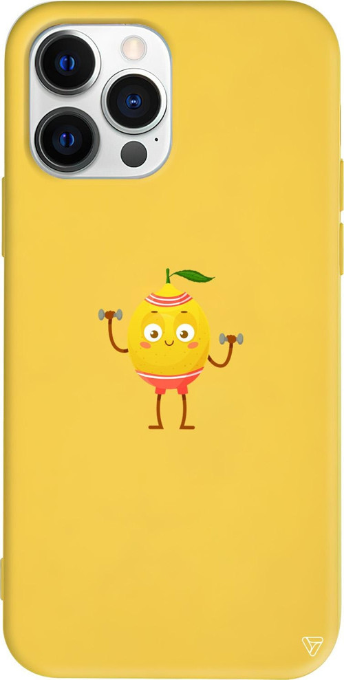 iPhone 15 Pro Max Uyumlu Sarı Renkli Silikon Muscular Lemon Telefon Kılıfı